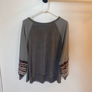Gray and Brown Striped Long Sleeve Top